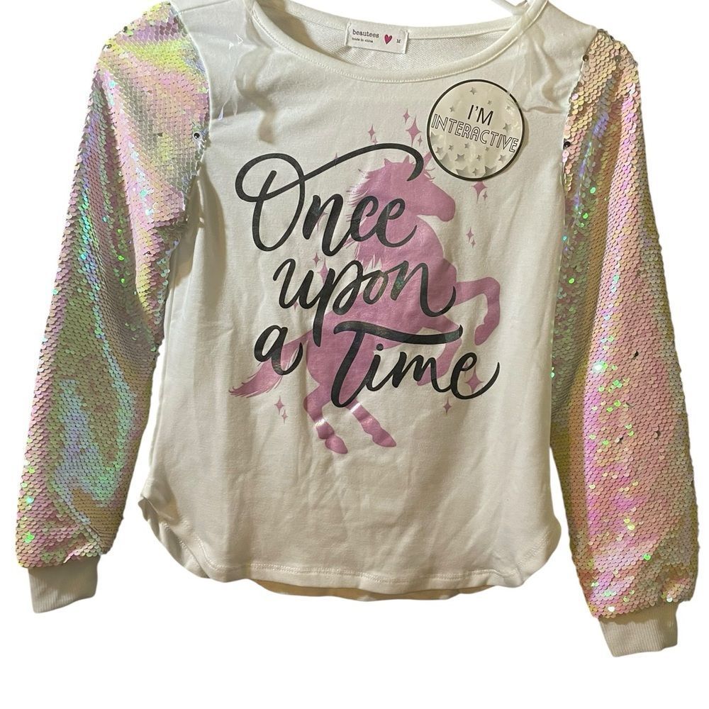 Beautees Unicorn Long Sleeve Shirt - White &‎ Pink